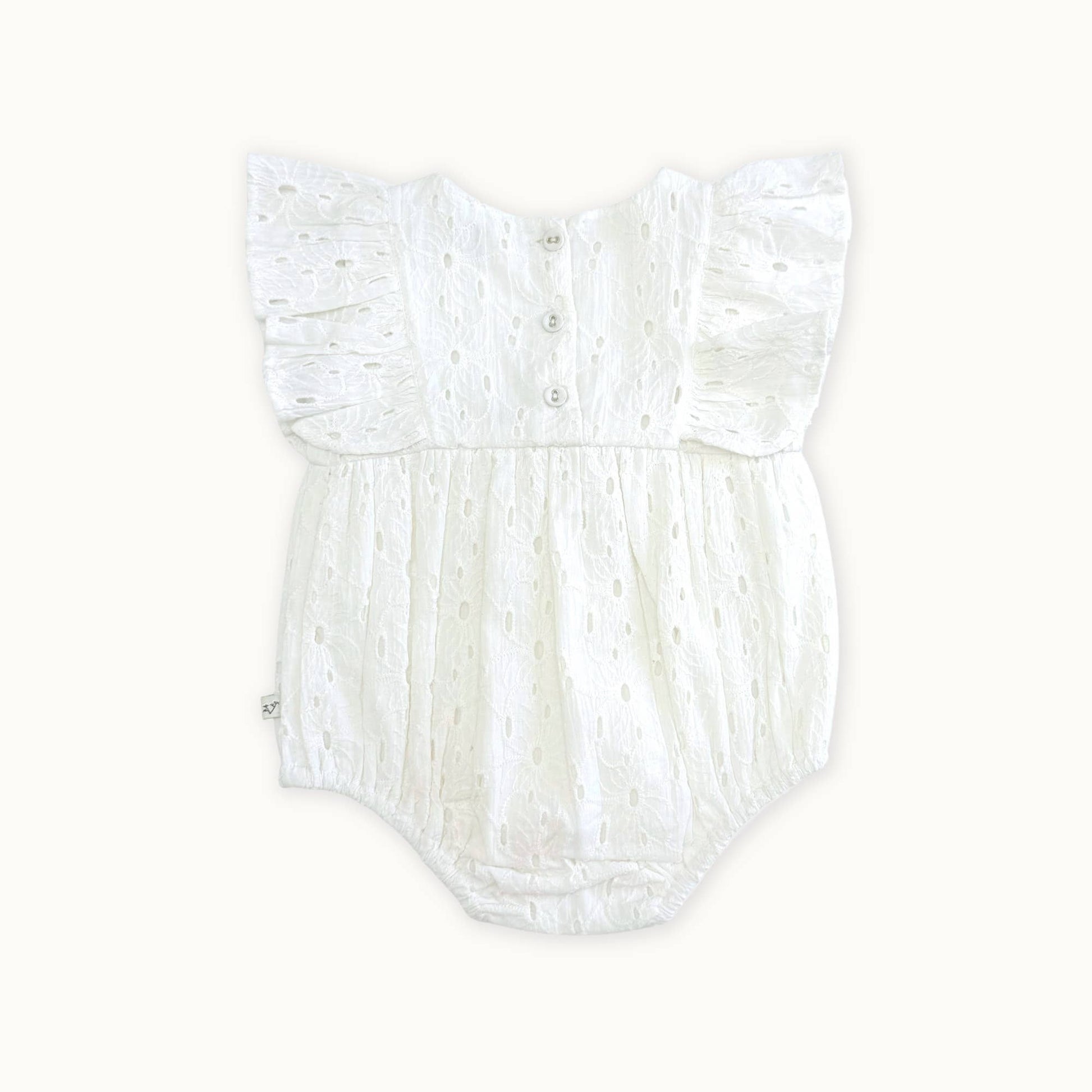 Viverano Organics - Luna Schiffli Ruffle & Bow Baby Girl Romper (Organic)