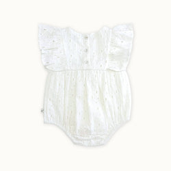 Image of Viverano Organics - Luna Schiffli Ruffle & Bow Baby Girl Romper (Organic)