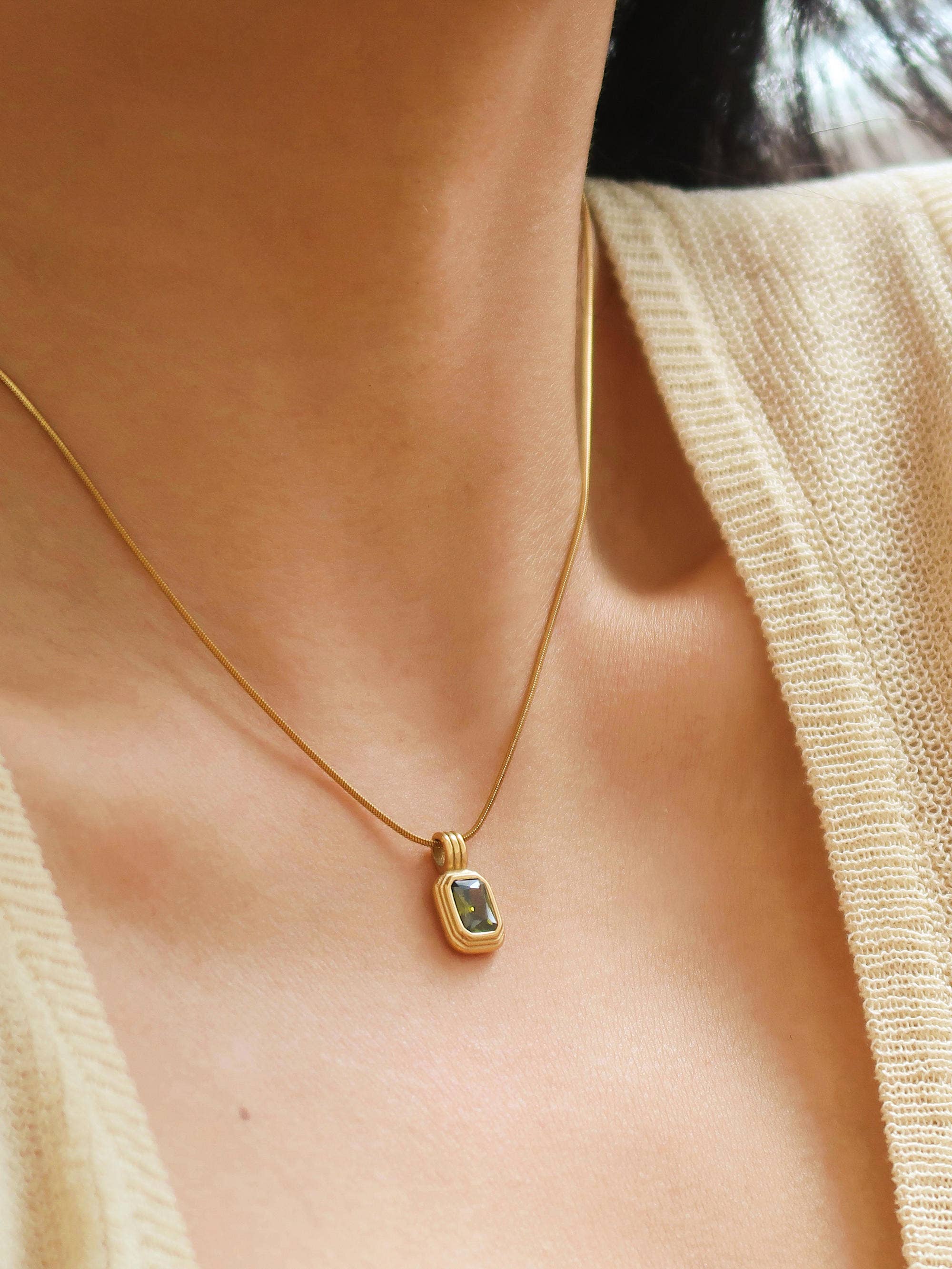 Image of Maeve 18K Non-Tarnish Green Square Stone Pendant