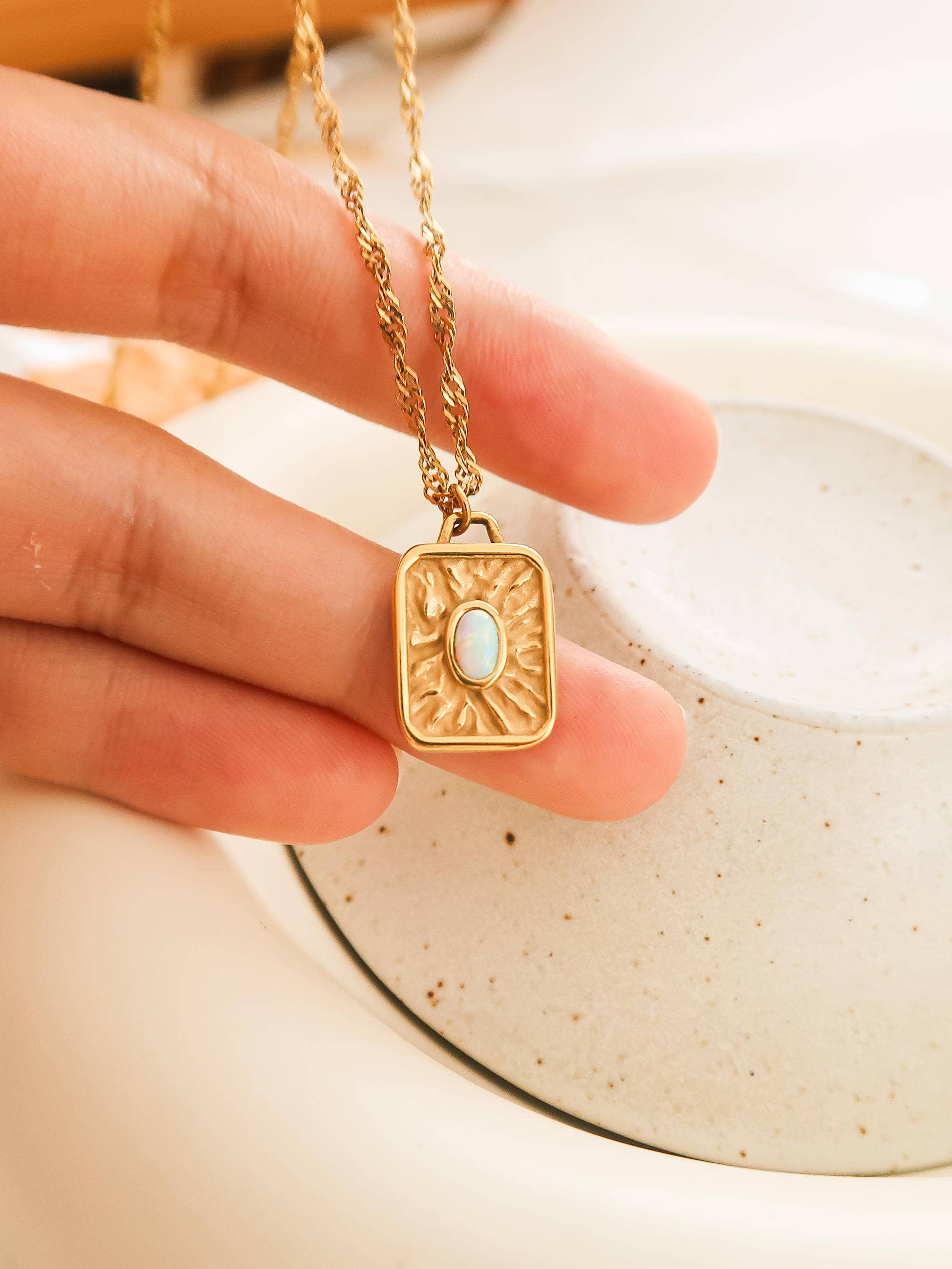 Image of Elaine 18K Non-Tarnish Rectangle Stone Sun Necklace