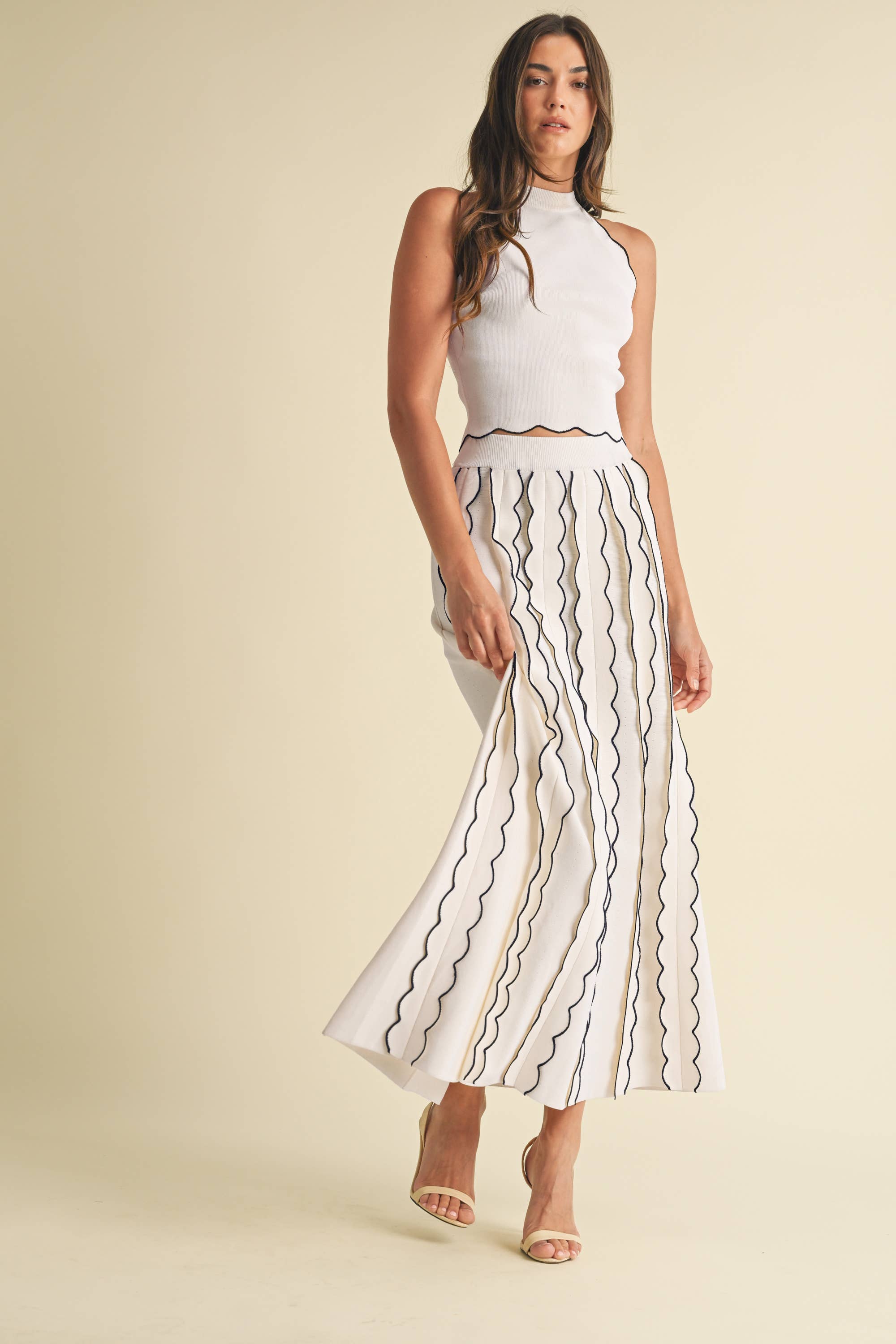 Image of Pleated Sweater Knit Maxi Skirt