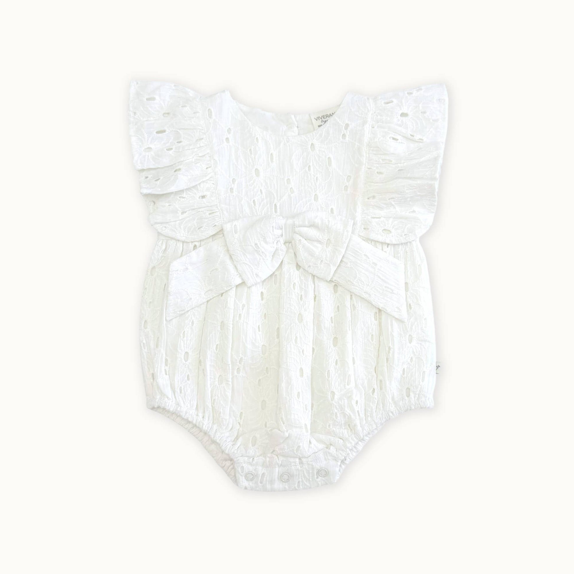 Viverano Organics - Luna Schiffli Ruffle & Bow Baby Girl Romper (Organic)