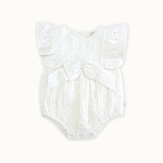Luna Schiffli Ruffle & Bow Baby Girl Romper