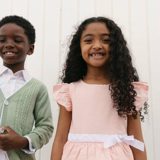 Hope and Henry - Organic Seersucker Ruffle Sleeve Peplum Dress