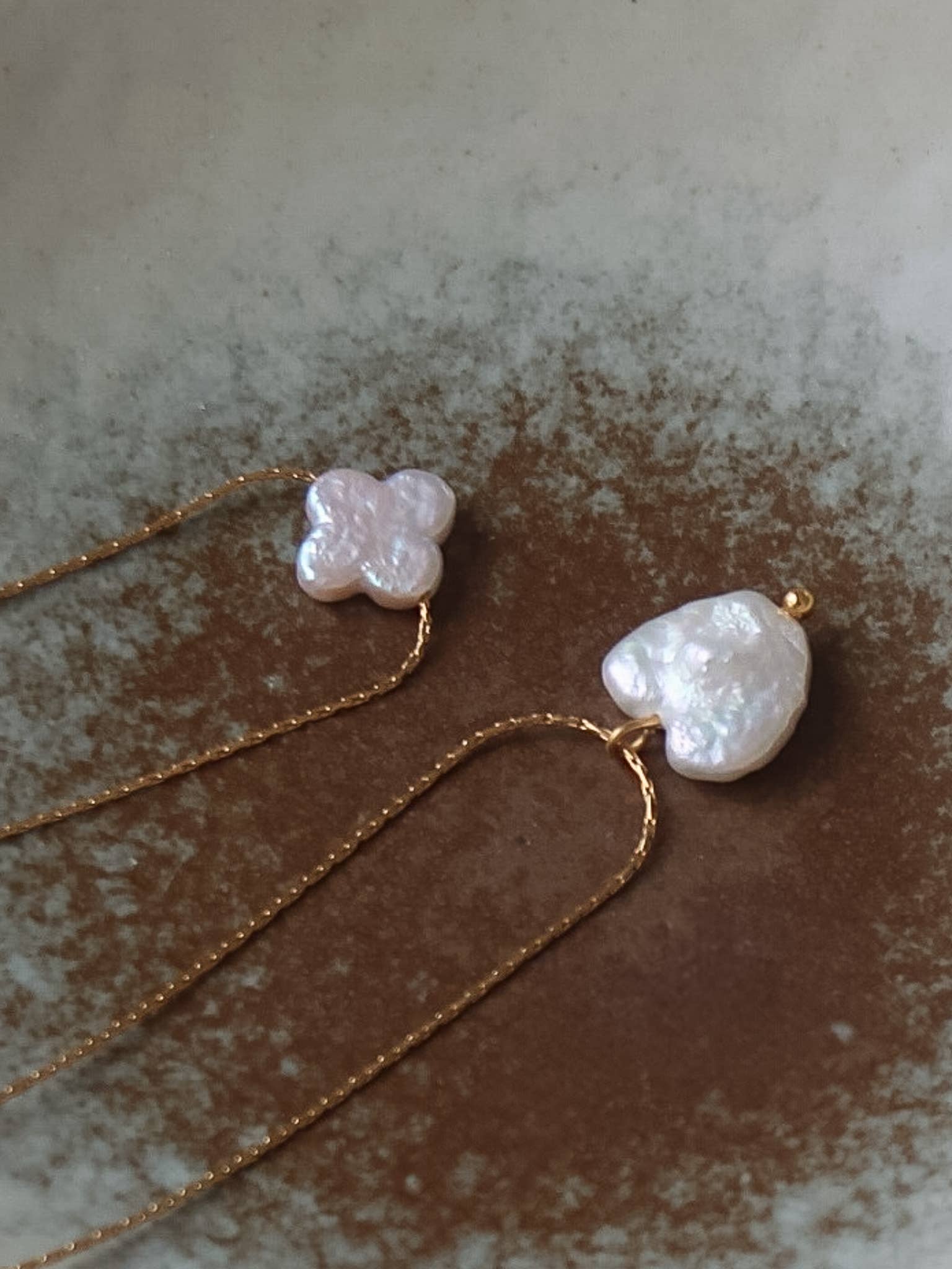 Flânerie by MAIQ - 18K Gold Non-Tarnish Freshwater Pearl Clover, Heart Necklace