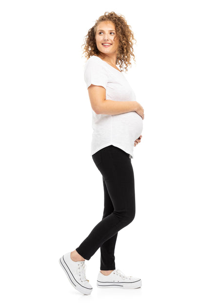 1822 Denim - 28" Maternity Better Butter Ankle Skinny w/ Bellyband- BLACK