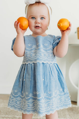 Isla Chambray Baby Dress + Bloomer