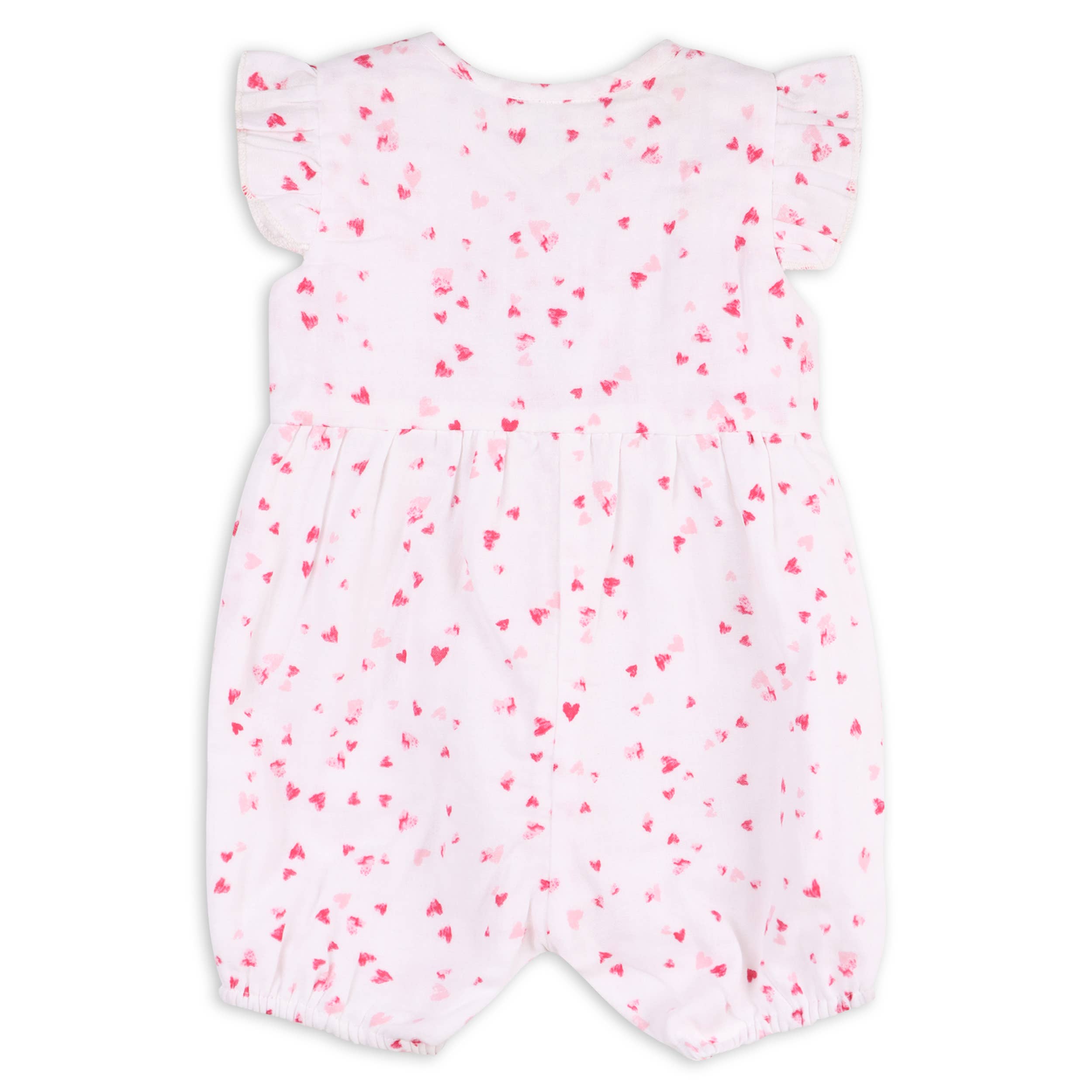 Image of Viverano Organics - Dora Fluttering Hearts Bow Baby Romper (Organic Muslin)