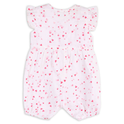 Viverano Organics - Dora Fluttering Hearts Bow Baby Romper (Organic Muslin)