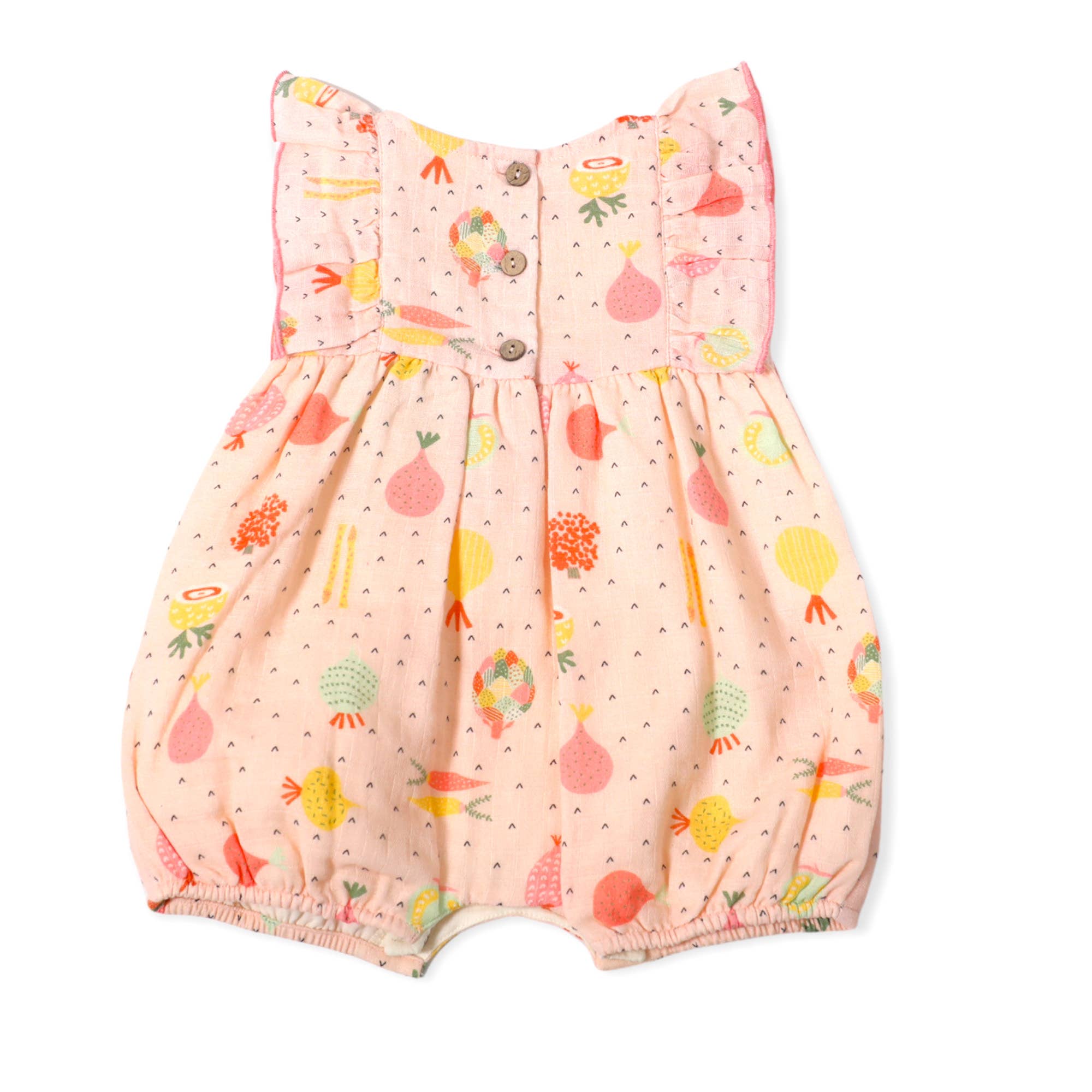 Viverano Organics - Veggie Ruffle & Flutter Baby Short Romper (Organic Muslin)