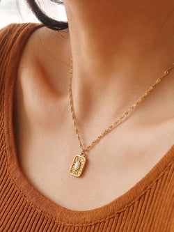 Image of Elaine 18K Non-Tarnish Rectangle Stone Sun Necklace