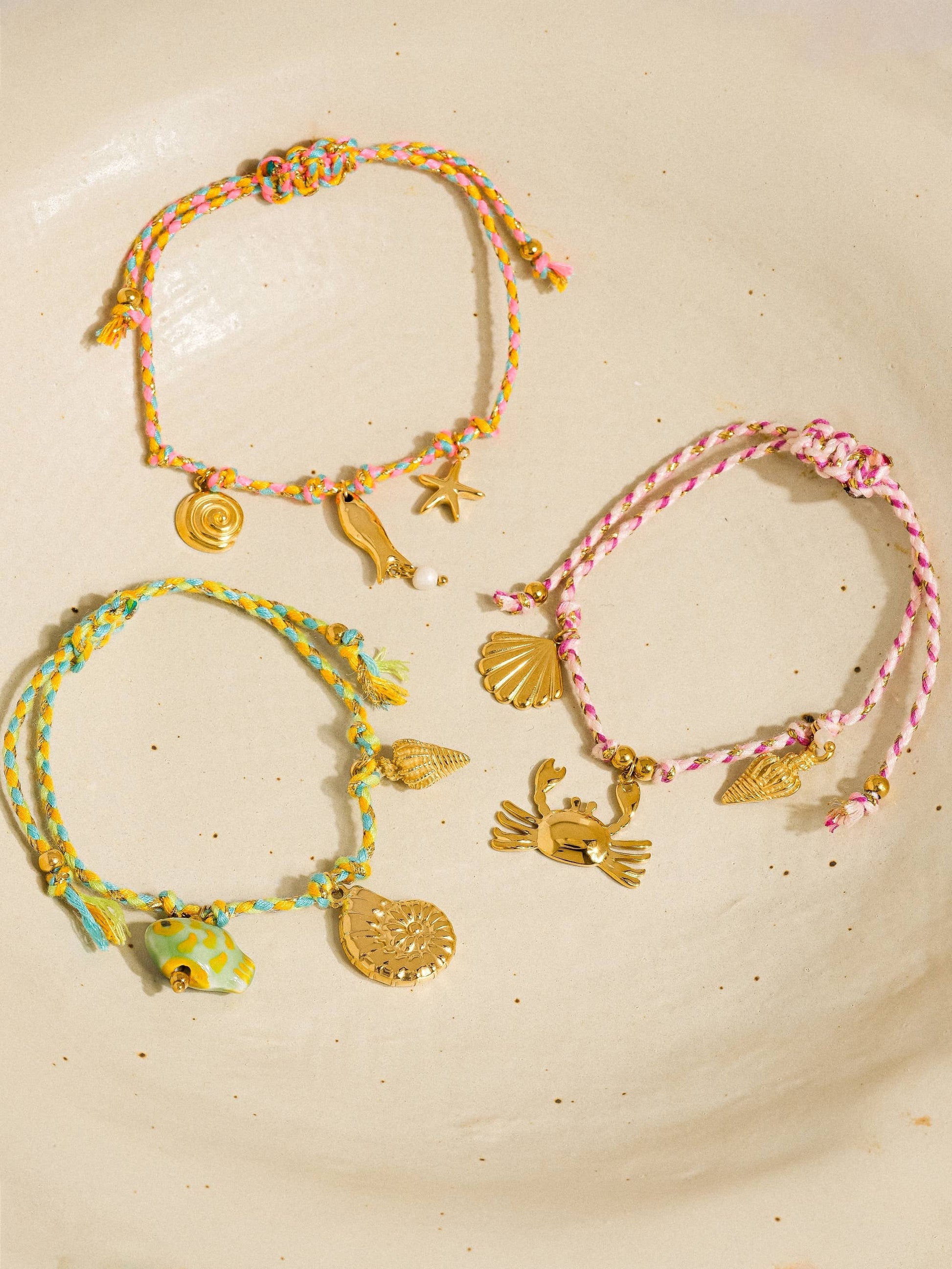 Menton 18K Gold Non-Tarnish Summer Rope Charm Bracelet