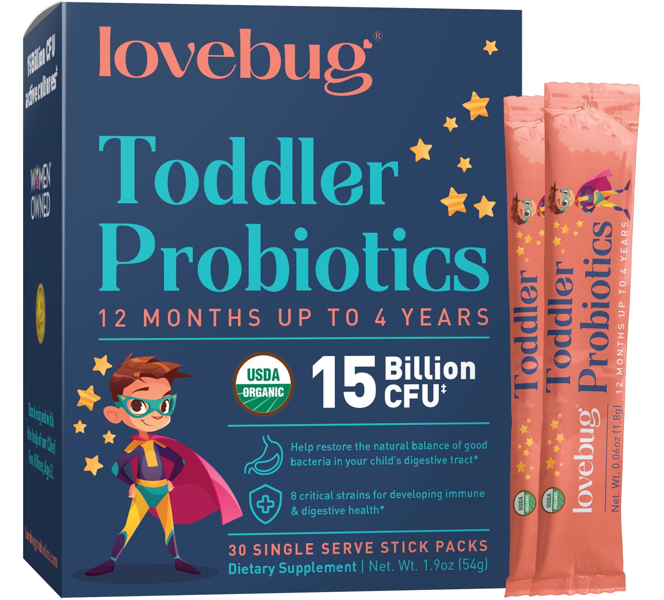 LoveBug Probiotics - Toddler Probiotics 12 months - 4 Years Organic (Powder)