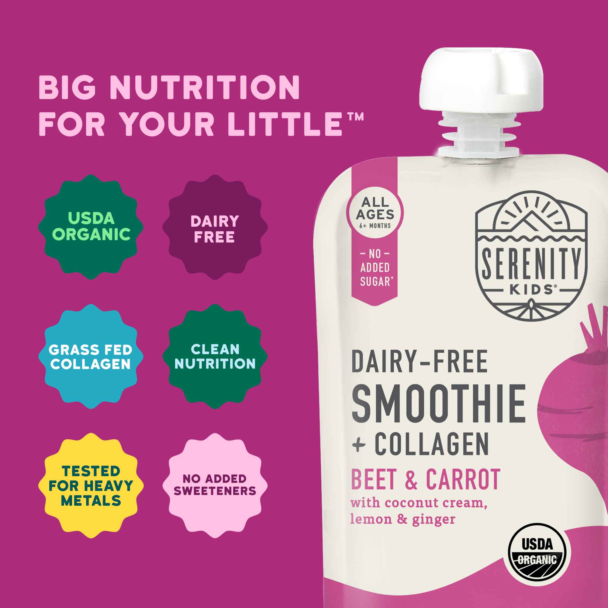 Serenity Kids Beet & Carrot Smoothie with Grass Fed Collagen Pouch