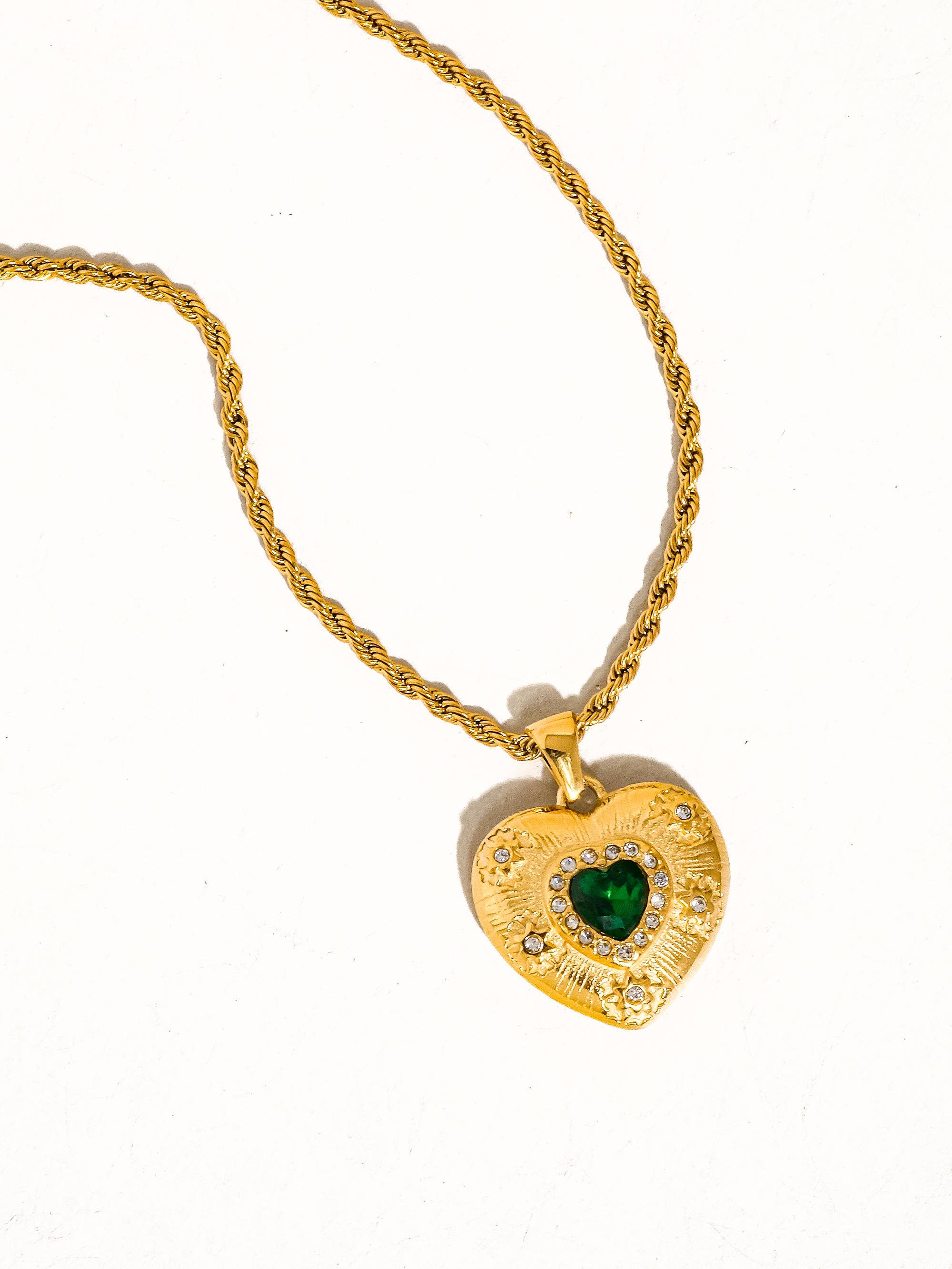Image of Akira 18K Gold Non-Tarnish Green CZ Heart Necklace
