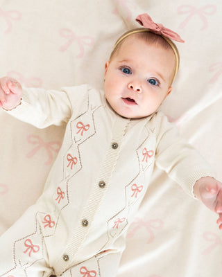 Viverano Organics - Evie Bow Pointelle Knit Baby Jumpsuit (Organic Cotton)