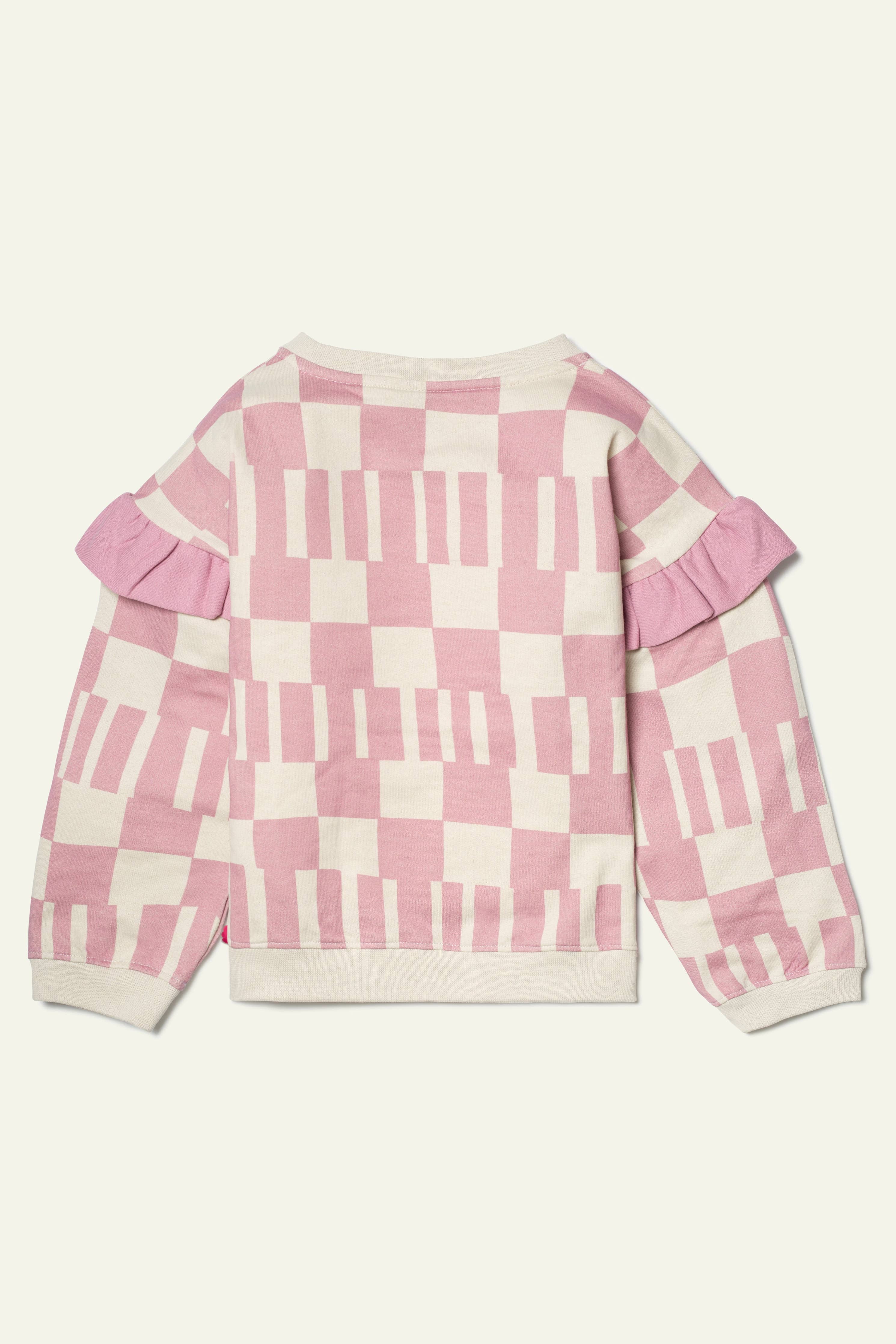 Cotton Pink Block Ruffled Sweatshirt