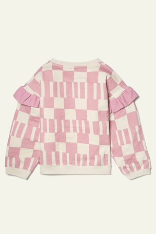 Cotton Pink Block Ruffled Sweatshirt