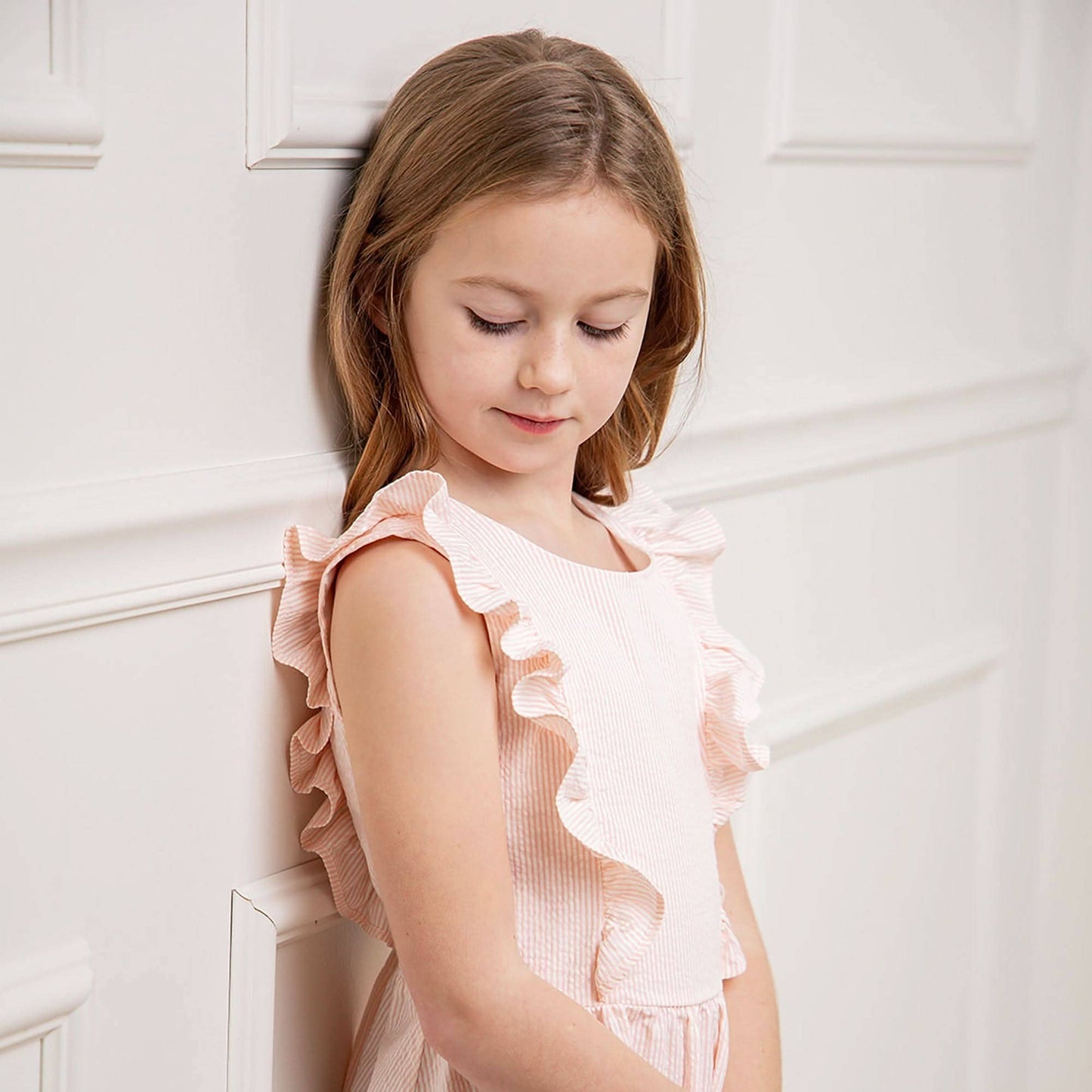 Hope and Henry - Flutter Sleeve Organic Open Back Dress Light Pink
