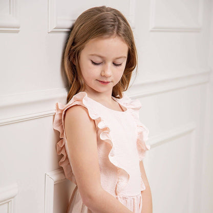 Hope and Henry - Flutter Sleeve Organic Open Back Dress Light Pink