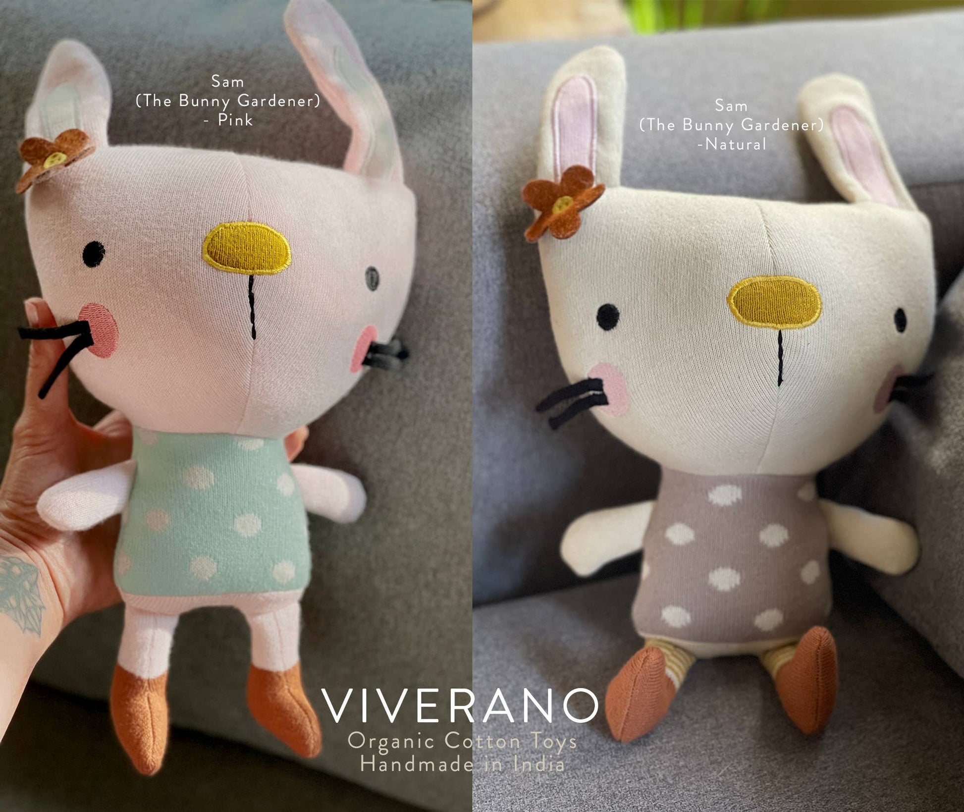 Viverano Organics - Sam Bunny Organic Cotton Stuffed Animal Baby Kid Toy