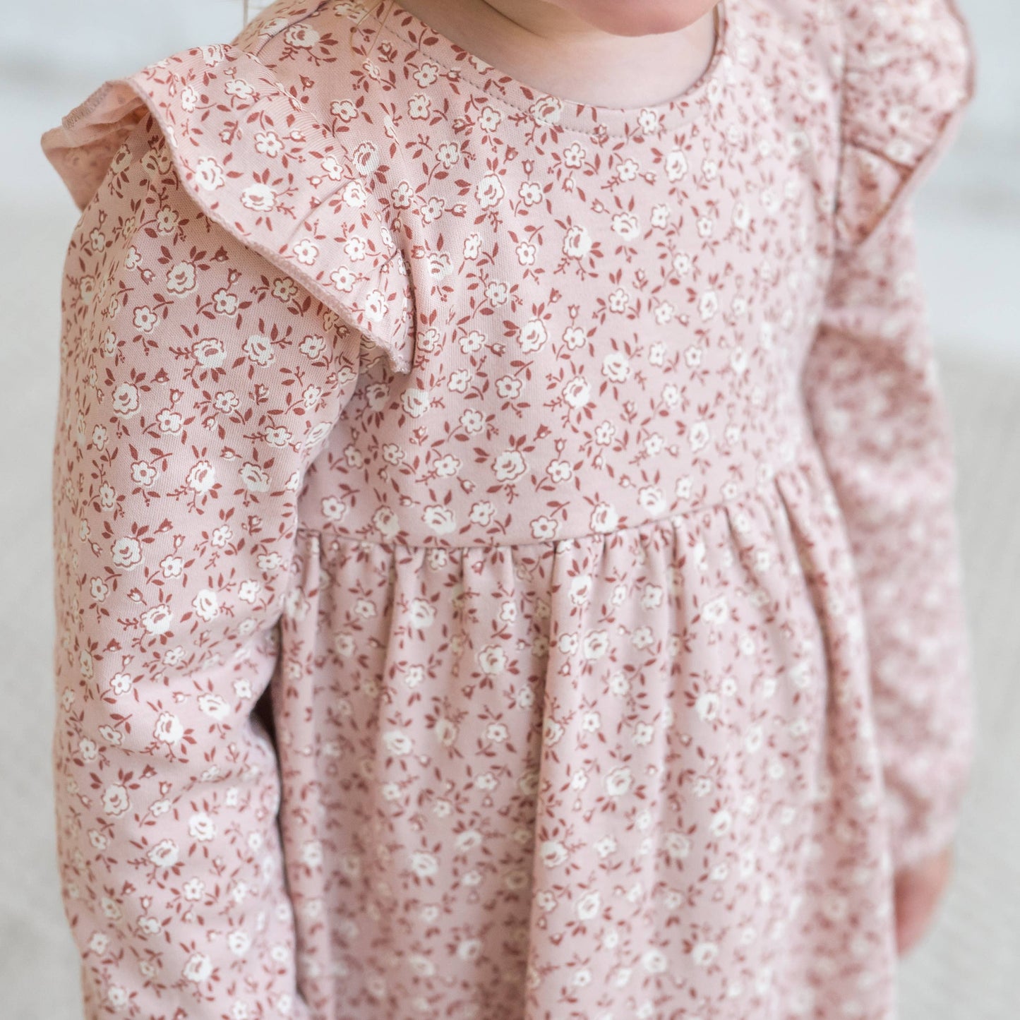 Colored Organics - Mika Ruffle Long Sleeve Dress -  Zinnia Floral / Blush: 12-18M