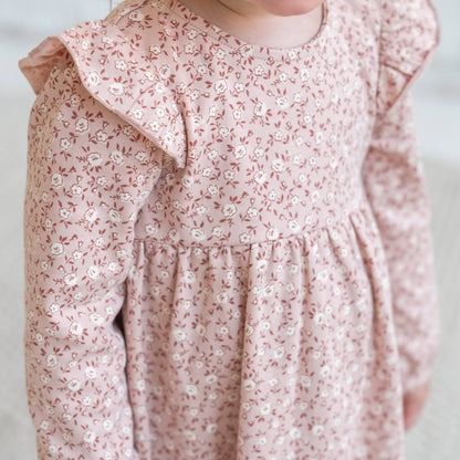 Colored Organics - Mika Ruffle Long Sleeve Dress -  Zinnia Floral / Blush: 12-18M