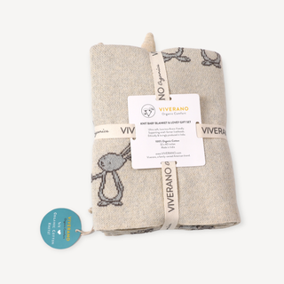 Viverano Organics - Bunny Mommy & Me Baby Knit Blanket & Lovey Gift SET