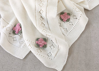 Viverano Organics - Flower Pointelle Knit Baby Blanket & Flower Rattle Gift Set