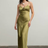 Moon River - SATIN ROSETTE SLEEVELESS MAXI DRESS: BLUSH