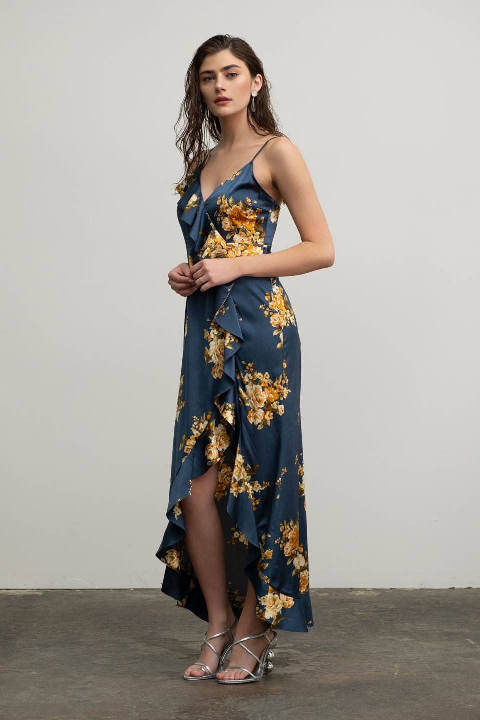 Image of Floral Sleeveless Ruffle Wrap Dress