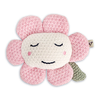 Viverano Organics - Flower Pointelle Knit Baby Blanket & Flower Rattle Gift Set