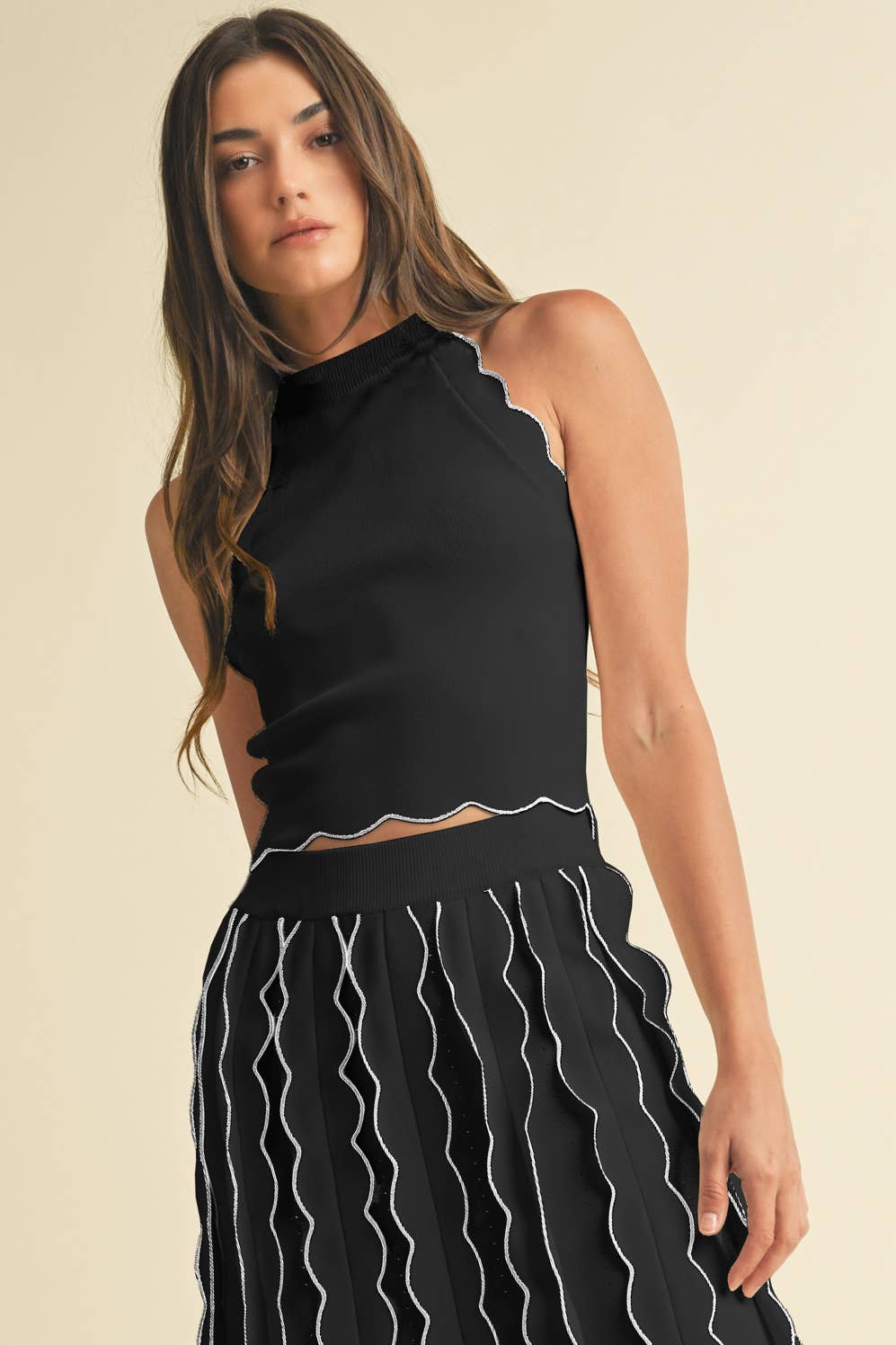 Image of Scallop Edge Sweater Knit Top