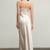 Moon River - SATIN ROSETTE SLEEVELESS MAXI DRESS: BLUSH