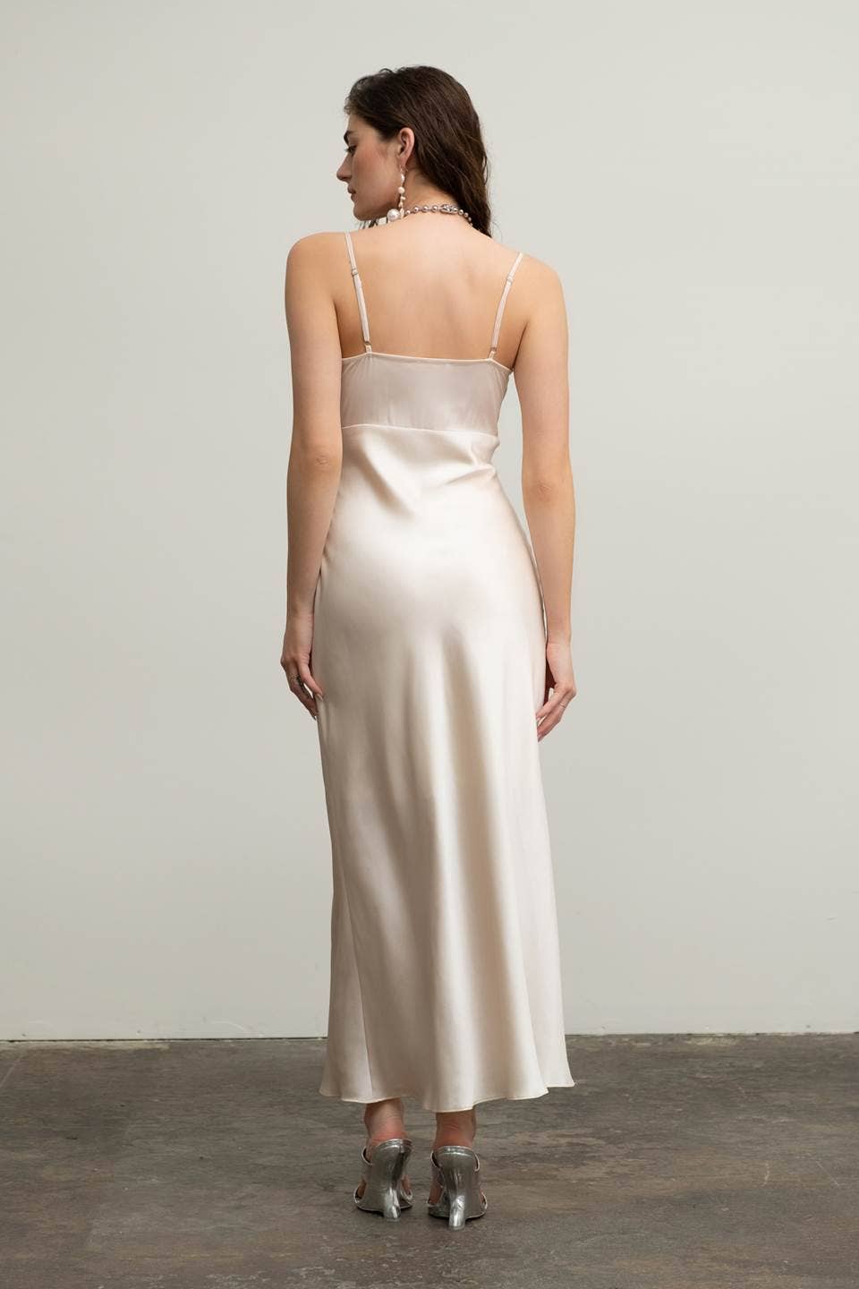 Image of Satin Rosette Sleeveless Maxi Dress