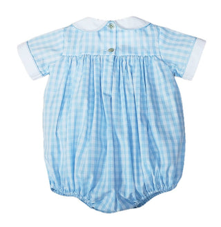 Marco and Lizzy - Sweet Spring Blue Checks Hand Smocked Boys Bubble