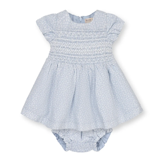 Hope and Henry- Linen Smocked Puff Sleeve Dress- Blue Chateau Ditsy