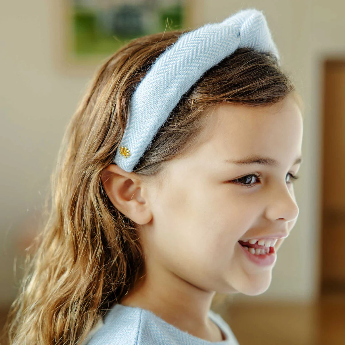 Image of TBBC X LELE Beale St Blue Herringbone Kids Knotted Headband