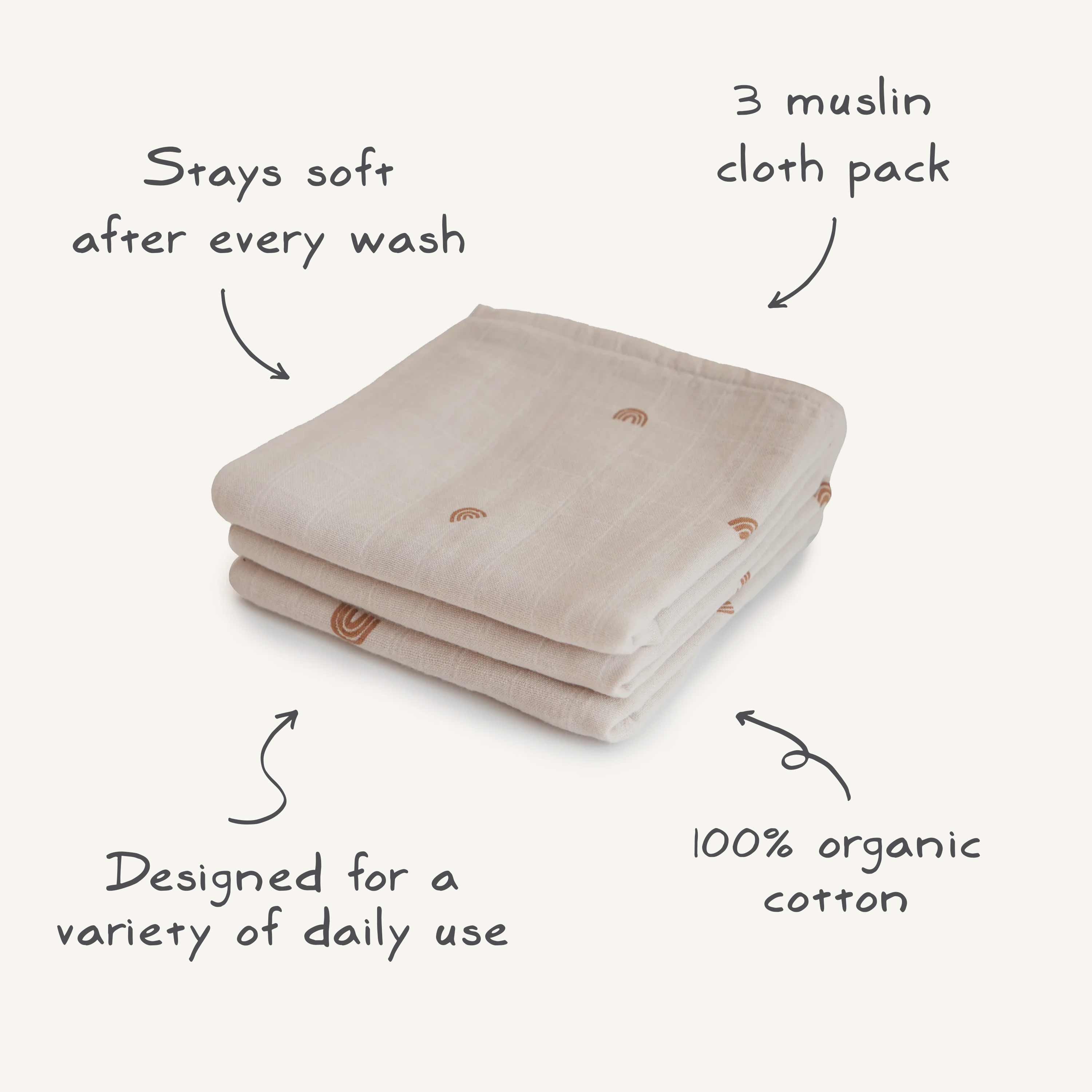 Image of Organic Cotton Muslin Cloths 3-Pack