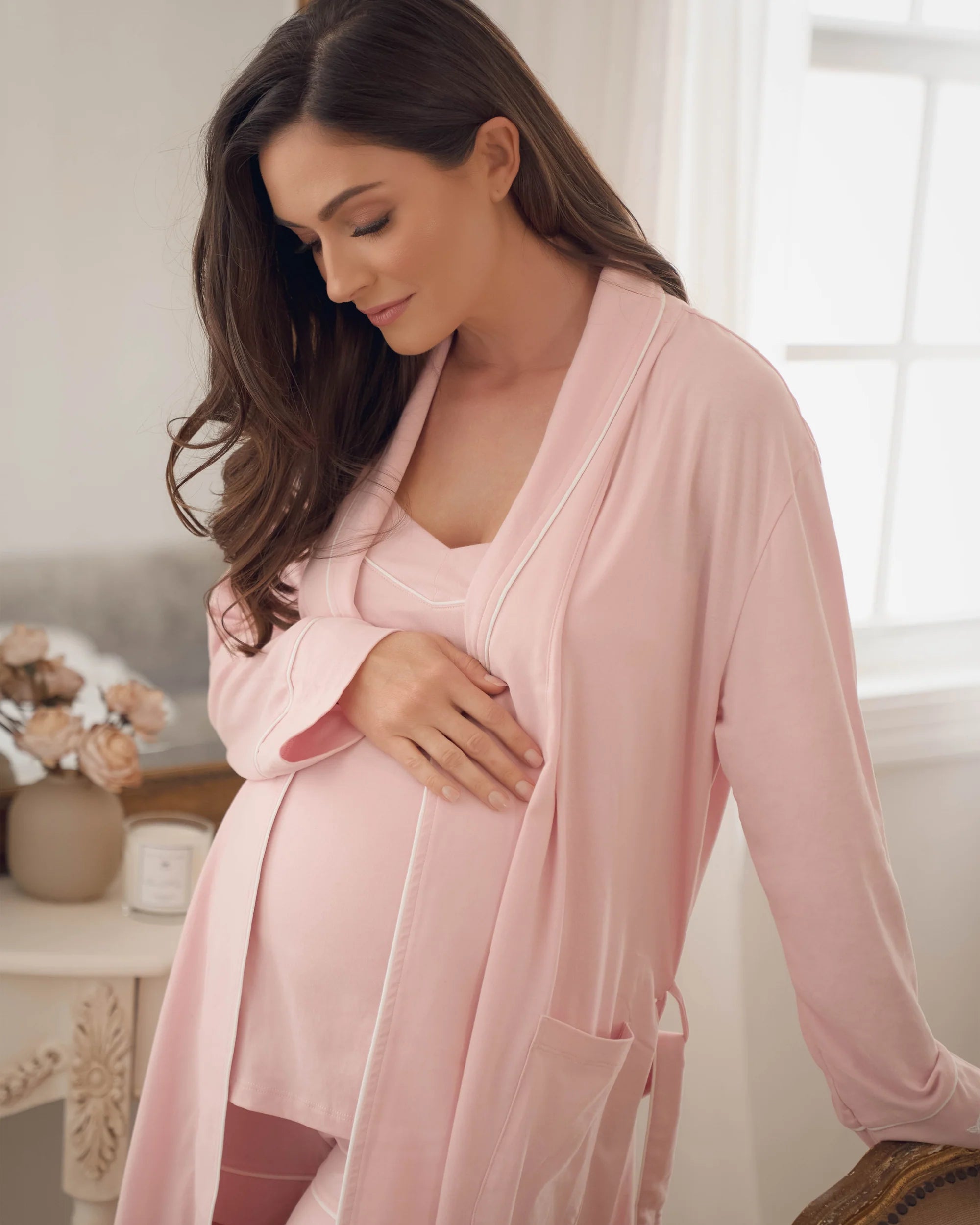 Image of Women's Pima Maternity Robe in Pink
