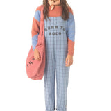 Dungarees - Blue Checkered w/ "Born to Rock" Print