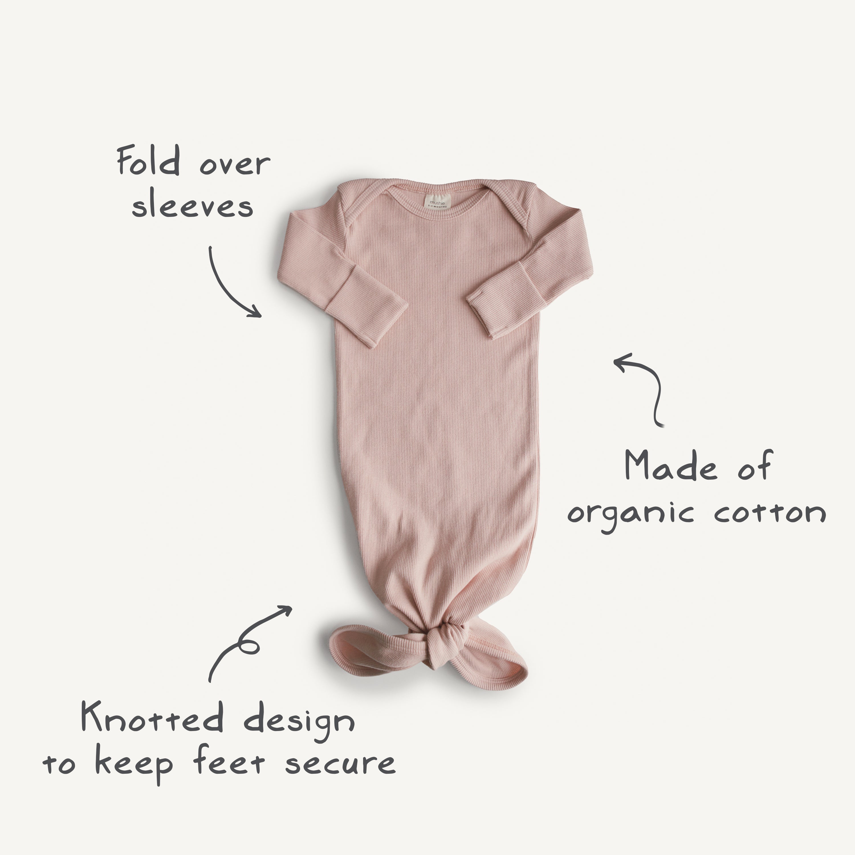 Image of Ribbed Knotted Baby Gown + Beanie Set