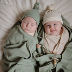 Image of Ribbed Knotted Baby Gown + Beanie Set