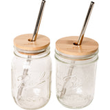 Mason Jar Kit- Mason Jar, Bamboo Lid, Stainless Steel Straw