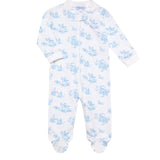 Blue Toile Zipper Footie