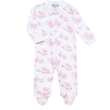 Pink Toile Zipper Footie