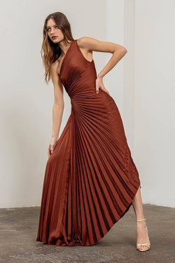 Image of Unbalance Cutting Pleats Midi Dress