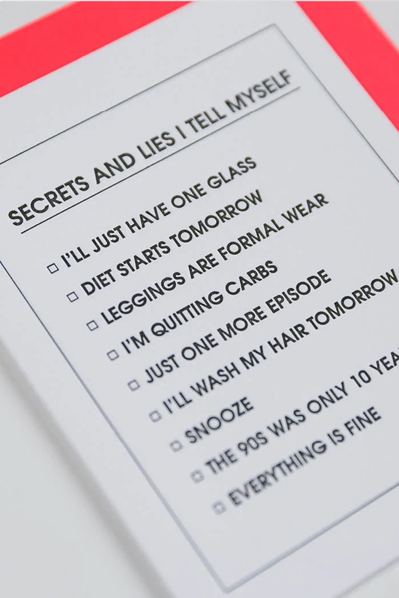 Secrets and Lies Checklist Letterpress Card