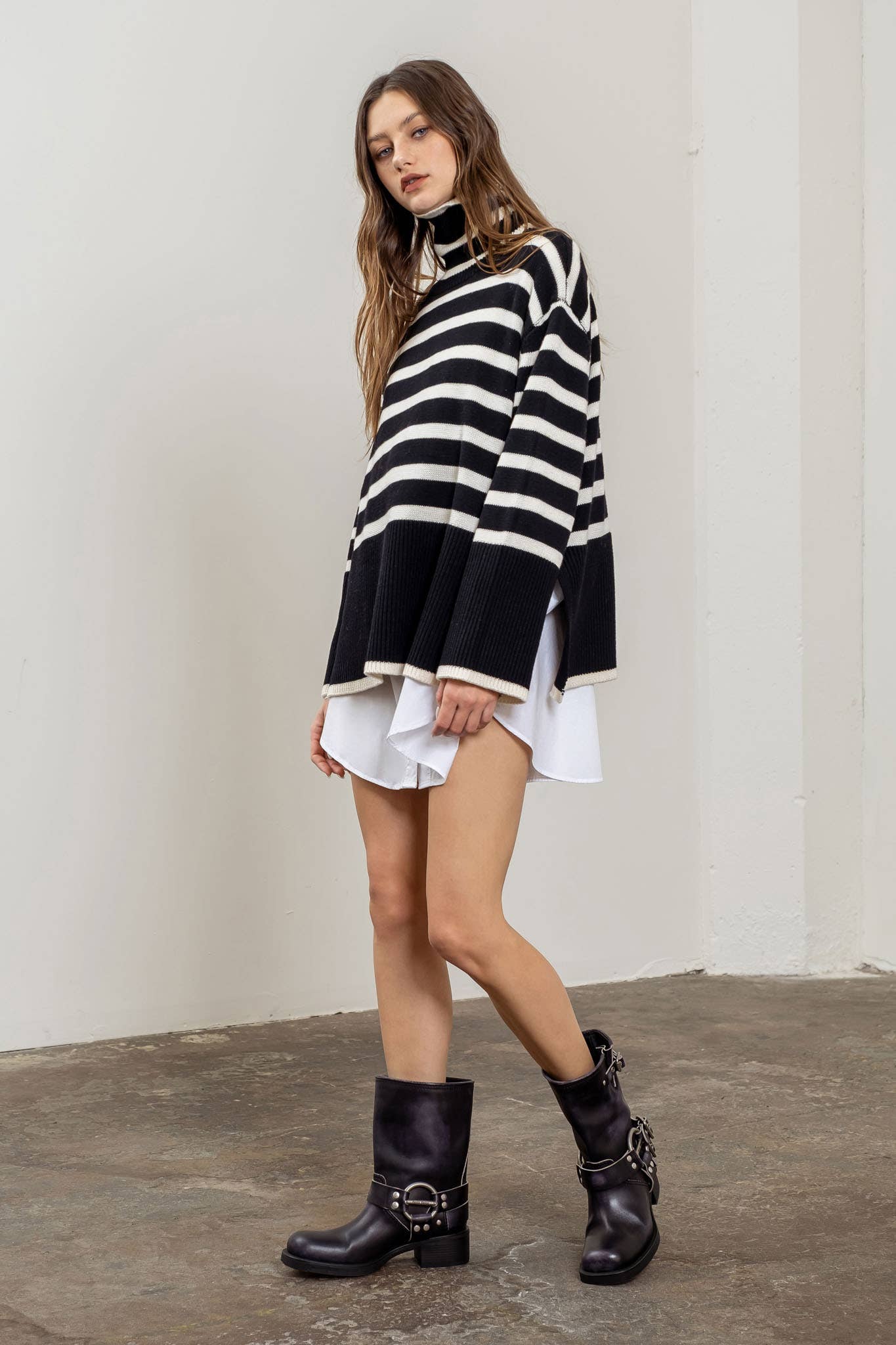 Image of Stripe Turtle Neck Sweater