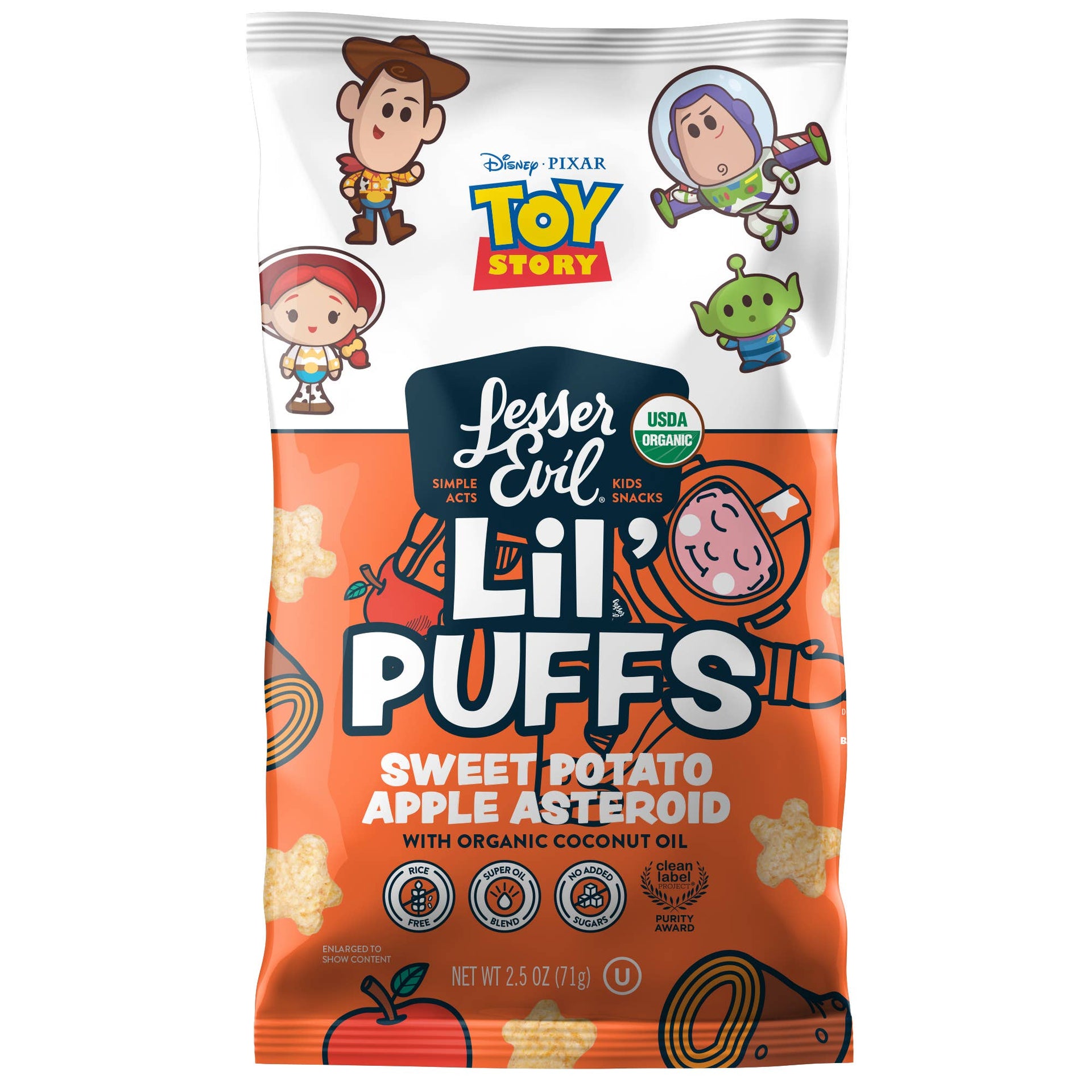 LesserEvil - Lil' Puffs, Sweet Potato Apple Asteroid, 2.5oz (Disney)